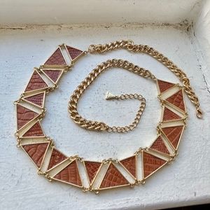 3D Printed Art Deco Necklace w/Cognac Alligator & Lizard